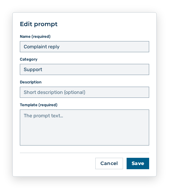 Edit prompt dialog with the previous prompt