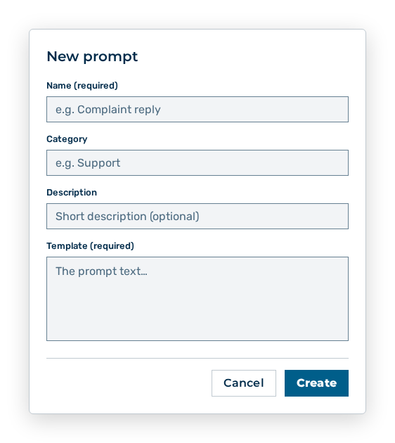 New prompt dialog with the Title and Prompt fields