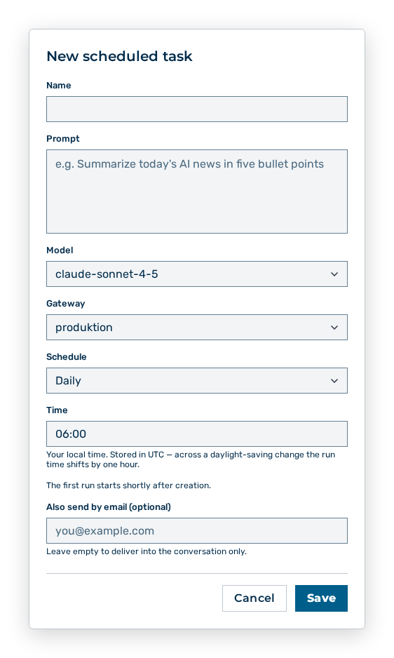 New scheduled task dialog with the schedule