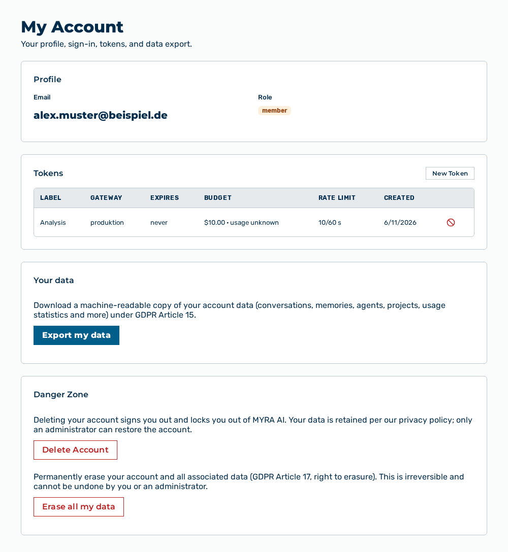 My account view without the token revoked