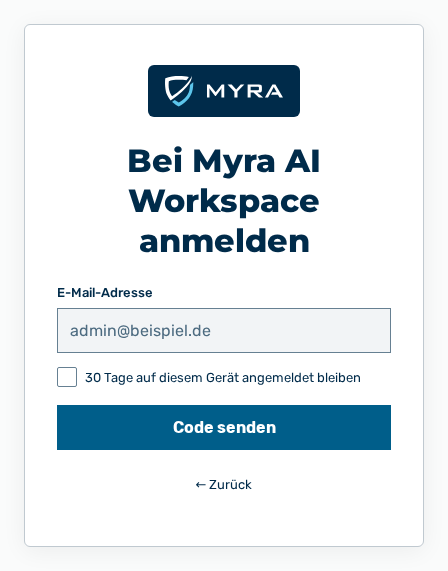 Anmeldung mit dem Eingabefeld E-Mail-Adresse und der Schaltfläche Code senden