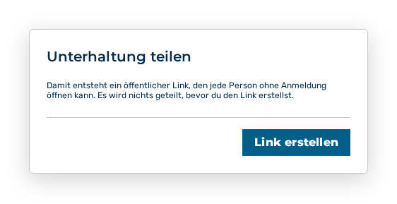 Dialog Unterhaltung teilen mit der Schaltfläche Link erstellen