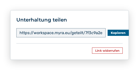 Dialog Unterhaltung teilen mit dem erstellten Link und der Schaltfläche Kopieren