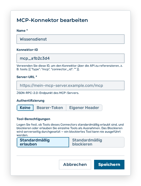 Dialog MCP-Konnektor bearbeiten mit der Konnektor-Kennung